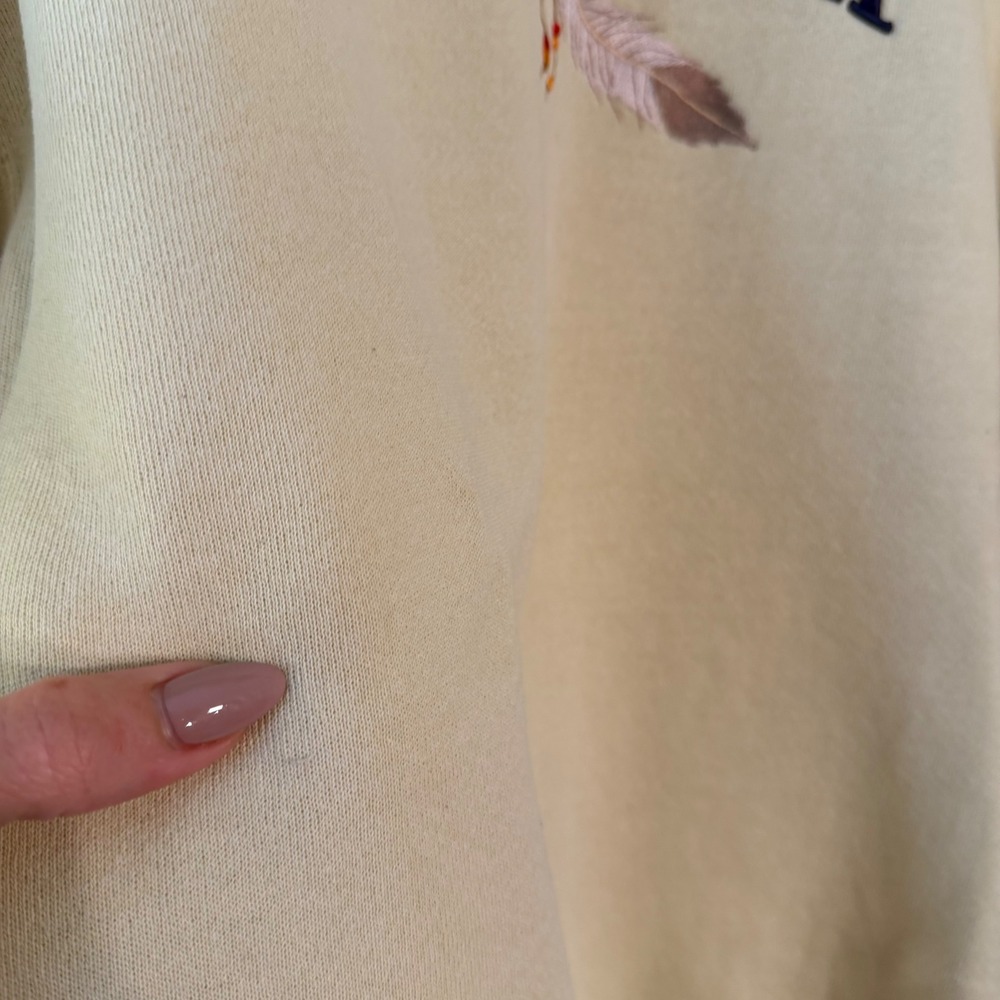 Vintage Arizona Embroidered Feather Crewneck‎ Sweatshirt Cream Yellow Womens XL - Picture 3 of 7